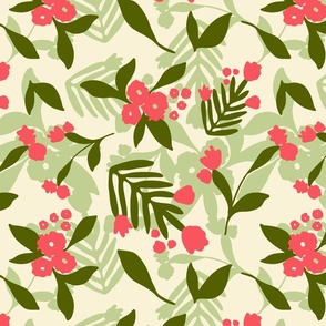 Dense Pink Flowers with Green Leaves on Light Background // Medium