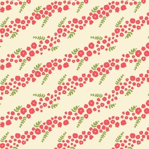 Minimalistic Diagonal Pink Flowers and Green Leaves on Light Background // Small