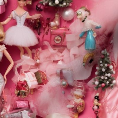Pink Christmas Vibe Vintage Fashion Dolls and Myriad Accessories