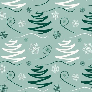 Frosty pines in Pine Green Color Palette - Large scale