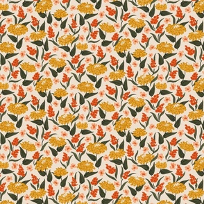 Falling through meadows – mustard yellow, terracotta orange, olive green ,  peach and cream   // Small scale