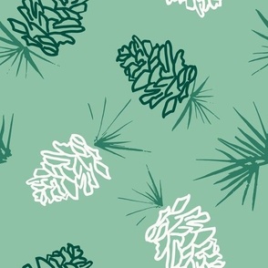 Pine cones in Forest Green Color Palette -Large scale