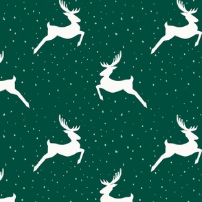 Midnight Reindeers in Pine Green Color Palette - Large scale