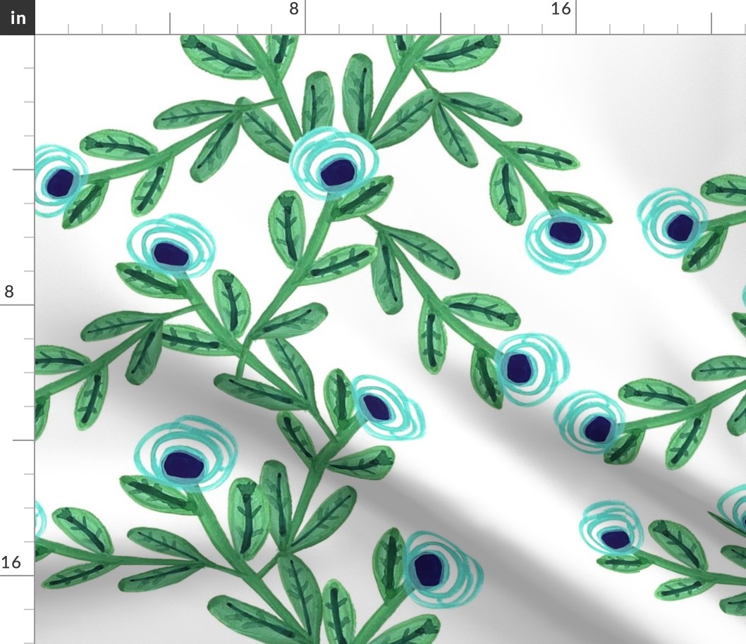 garden ranunculus flowers in blue white and green