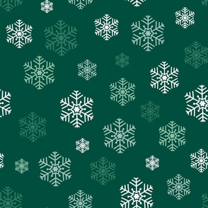 Snowflakes Dance in Pine Green Color Palette - Large scale