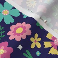 English Country Wild Flowers on Navy