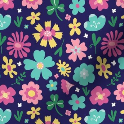 English Country Wild Flowers on Navy