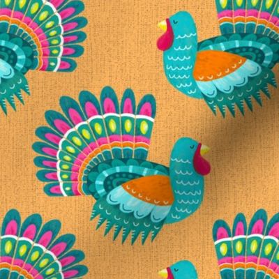 Colorful turkeys on apricot | medium