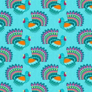 Colorful turkeys on turquoise | medium