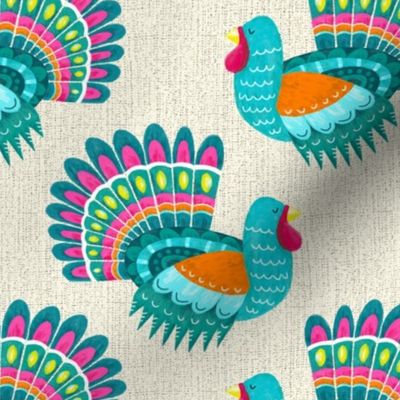 Colorful turkeys on cream | medium