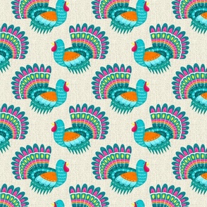 Colorful turkeys on cream | medium