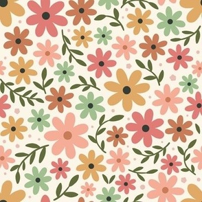 Busy floral - daisy flowers in green and pink - medium scale
