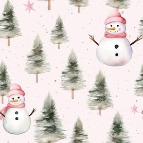 Watercolor Christmas Snowman and Tree