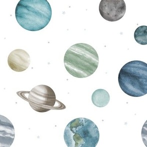 Watercolor Planets - Blue