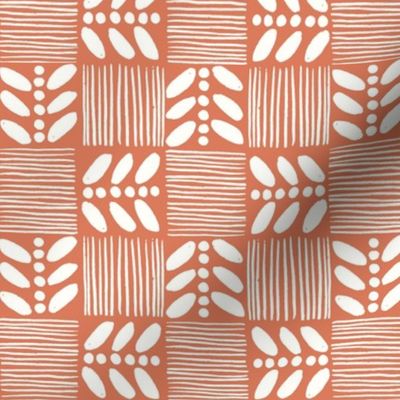 (L) Geometric  Tropical Fruit Seed Checkerboard Checkers -Paprika Red White