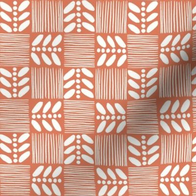 (M) Geometric  Tropical Fruit Seed Checkerboard Checkers-Brown Paprika_Off White