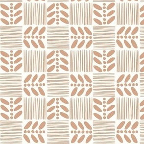 (M) Geometric Tropical Fruit Seeds Checkerboard Checks-White_Brown Clay