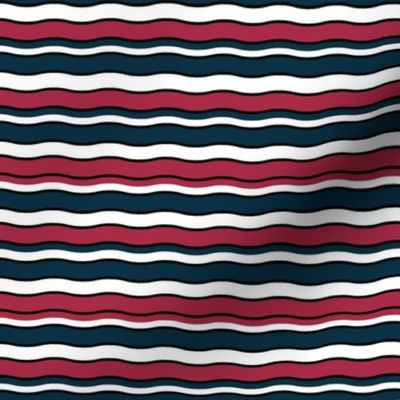 Medium Scale Team Spirit Football Wavy Stripes in Houston Texans Deep Steel Navy Blue and Battle Red