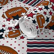 Bigger Patchwork 6" Squares Team Spirit Football in Houston Texans Deep Steel Navy Blue and Battle Red for Cheater Quilt or Blanket