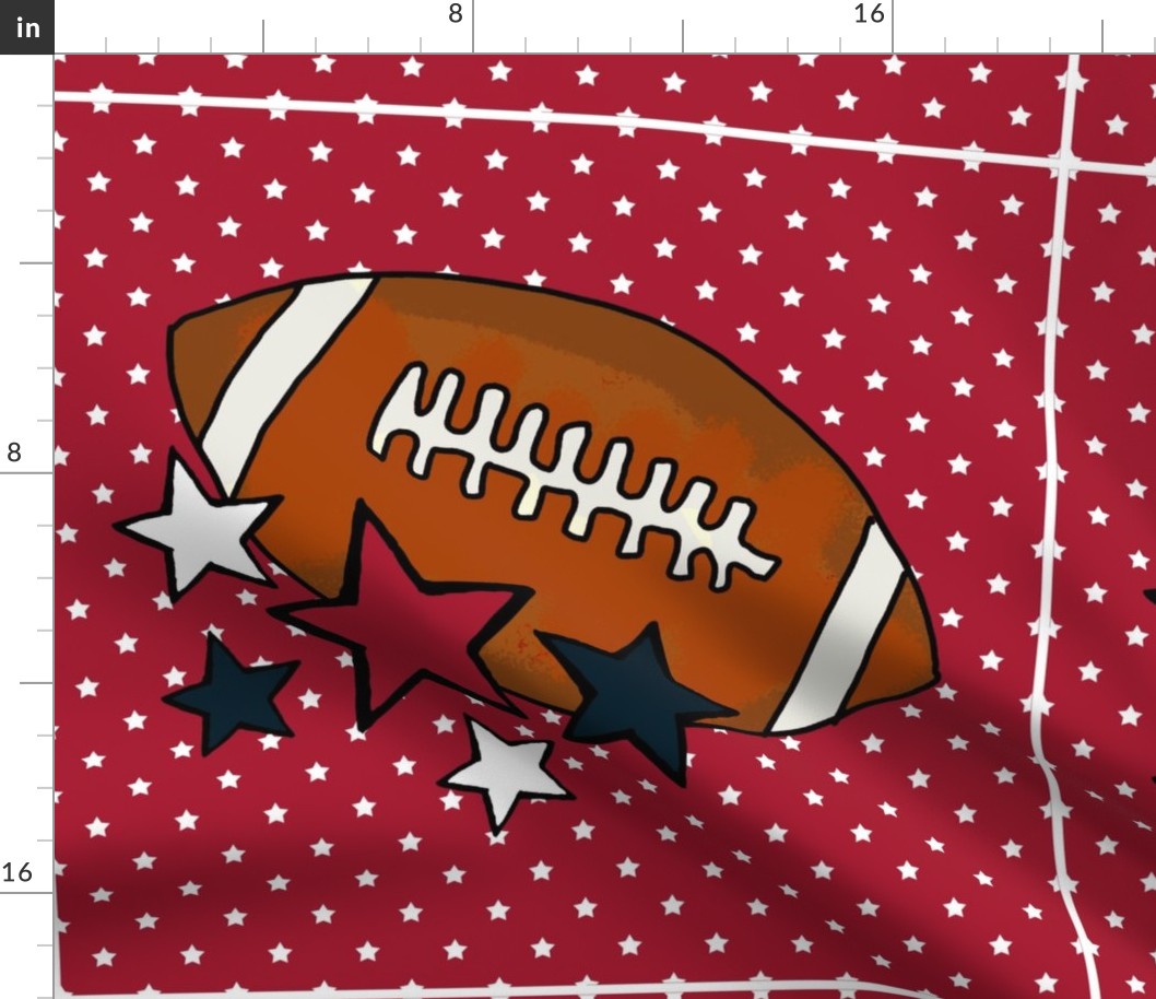 18x18 Panel Team Spirit Football and Stars in Houston Texans Deep Steel Navy Blue and Battle Red for DIY Throw Pillow Cushion Cover or Tote Bag