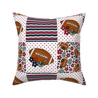 Bigger Patchwork 6" Squares Team Spirit Football in Houston Texans Deep Steel Navy Blue and Battle Red for Cheater Quilt or Blanket