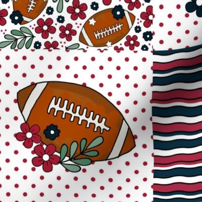 Bigger Patchwork 6" Squares Team Spirit Football in Houston Texans Deep Steel Navy Blue and Battle Red for Cheater Quilt or Blanket