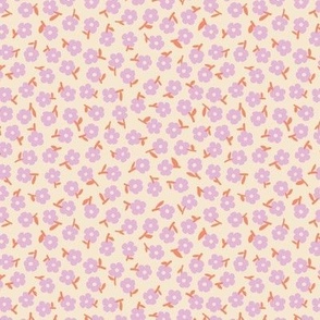 Little ditsy flower boho blossom design romantic little poppy nineties lilac orange on cream sand