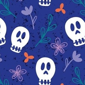 Floral Skulls - Blue Base