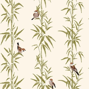 Scenes of Zen - Bamboo & Sparrows | on cream | 24