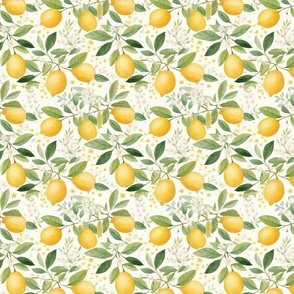 Watercolor Pretty Lemons With Small Flowers