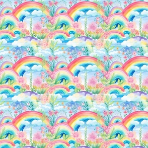 Bright Rainbow Floral Clouds