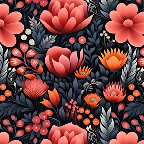 Pink, Orange & Gray Floral - large