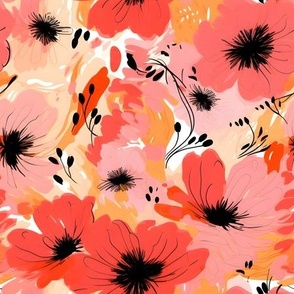 Pink, Coral & Black Floral - medium