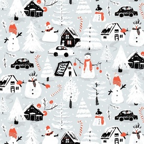 Snowy Christmas | Blue grey, Black & white, tomato red