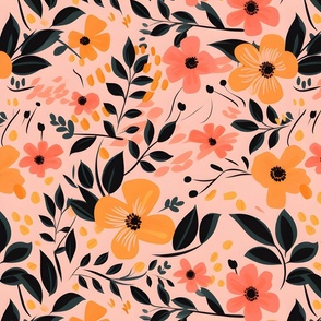 Pink, Orange & Black Floral - large