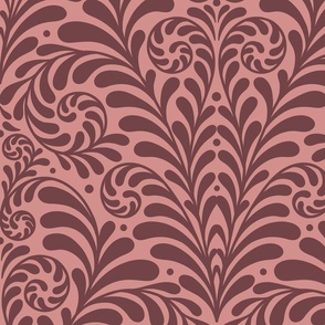 Damask Morris Fern jumbo 24 wallpaper scale dusky rose claret by Pippa Shaw