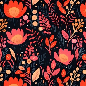 Pink & Orange Flowers on Black - large