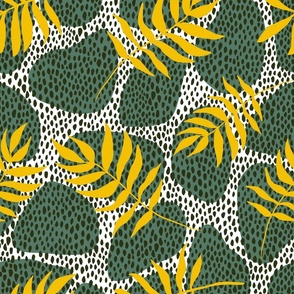 Tropical Yellow Leaves on Teal Pebbles