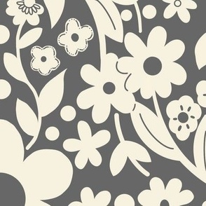 Boho Detailed Daisy Floral Pattern - Gray Large