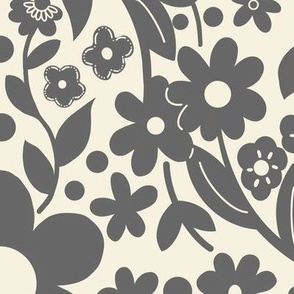 Boho Detailed Daisy Floral Pattern - Gray Large Inverted