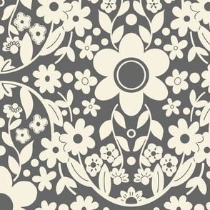 Boho Detailed Daisy Floral Pattern - Gray Medium 