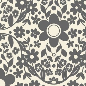 Boho Detailed Daisy Floral Pattern - Gray Medium Inverted