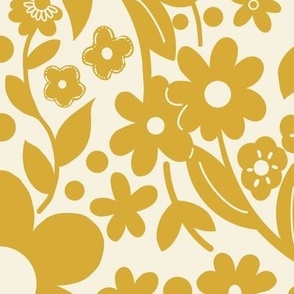 Boho Detailed Daisy Floral Pattern - Mustard Medium Inverted