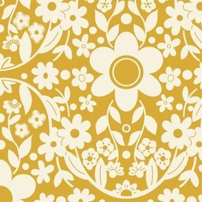 Boho Detailed Daisy Floral Pattern - Mustard Medium 