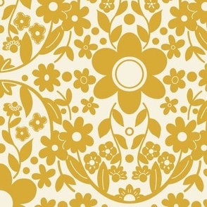 Boho Detailed Daisy Floral Pattern - Mustard Medium Inverted