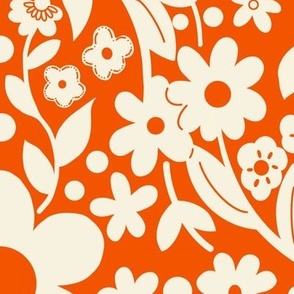 Boho Detailed Daisy Floral Pattern - Orange Large