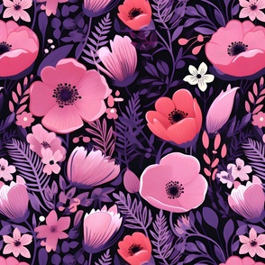 Purple & Pink Floral on Black - large