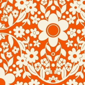 Boho Detailed Daisy Floral Pattern - Orange Medium 