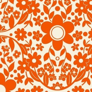 Boho Detailed Daisy Floral Pattern - Orange Medium Inverted