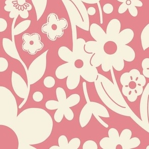 Boho Detailed Daisy Floral Pattern - Pink Large